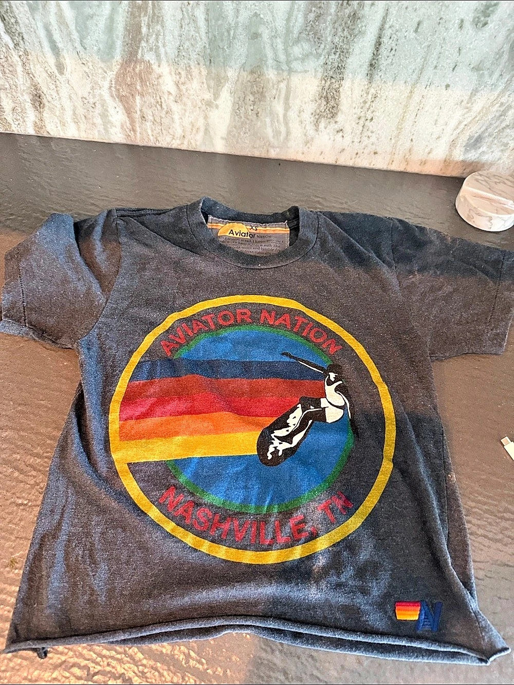 Distressed, vintage  Aviator Nation Nashville Graphic Tee Black XS